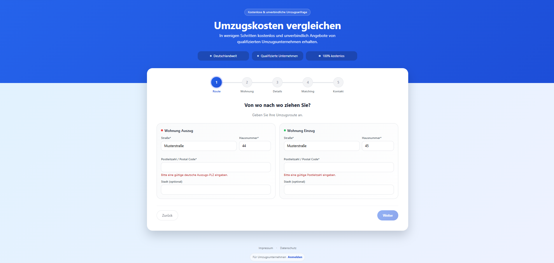 Entwicklungsstand eines digitalen Umzugskostenvergleichs